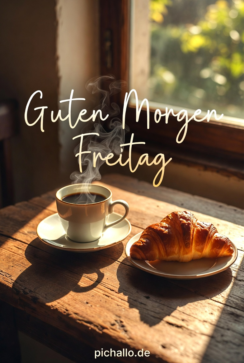 Artisanal Kaffee mit Croissant auf rustikalem Tisch