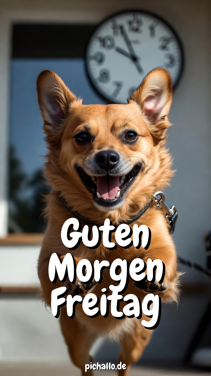 Aufgeregter Hund freut sich auf den Freitagsspaziergang