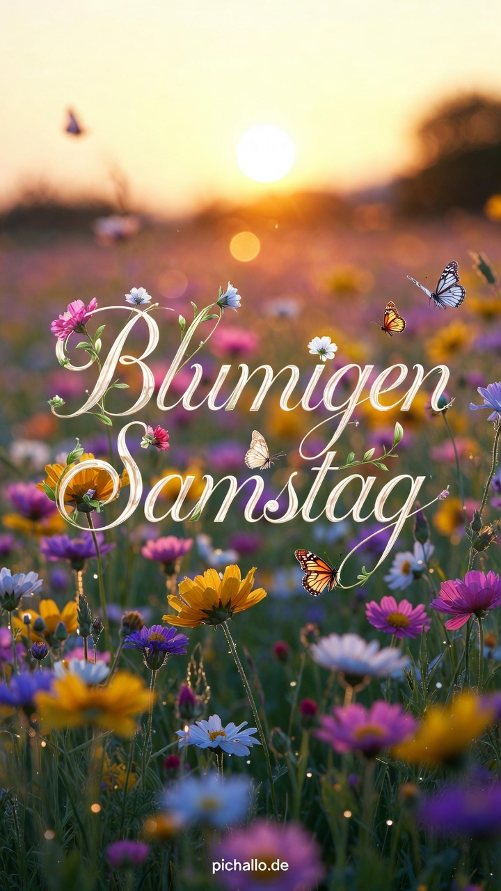 Blühende Wildblumenwiese im Morgenlicht Samstag Morgen