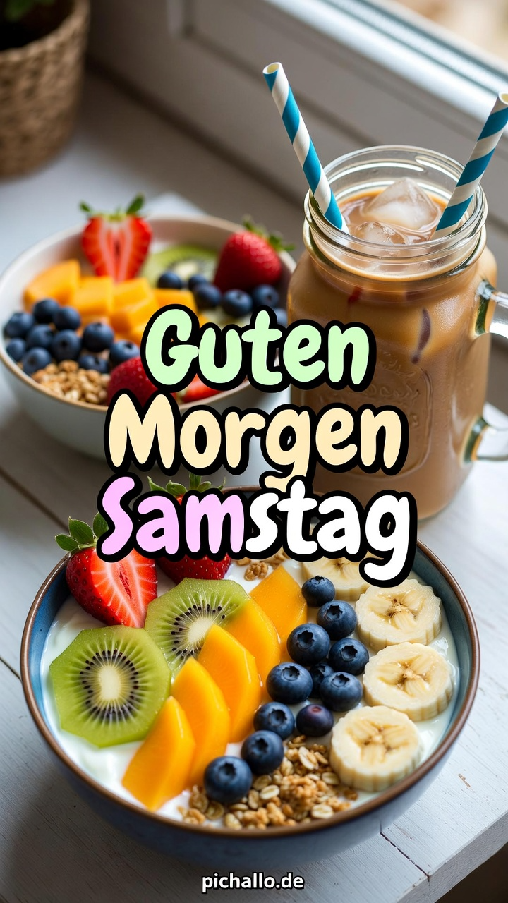 Bunte Joghurt Frühstücksschale Frisches Guten Morgen Samstag