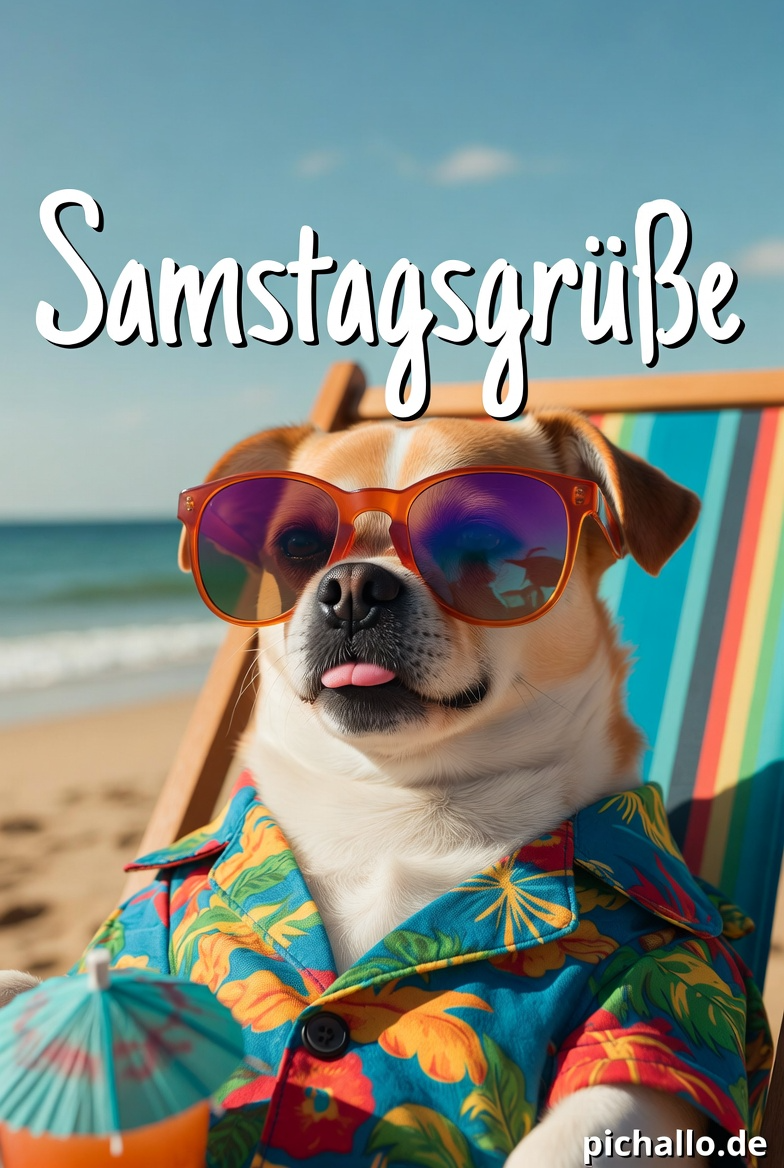 Cooler Hund im Hawaii Hemd Samstag Morgen