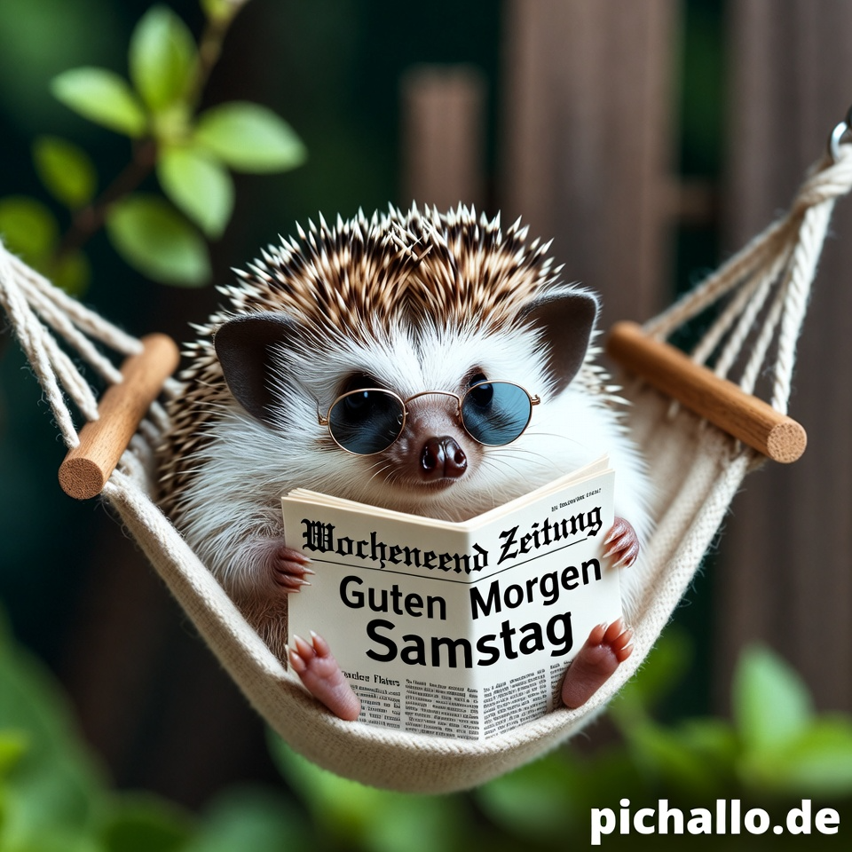 Cooler Igel in der Hängematte Lustiges Guten Morgen Samstag