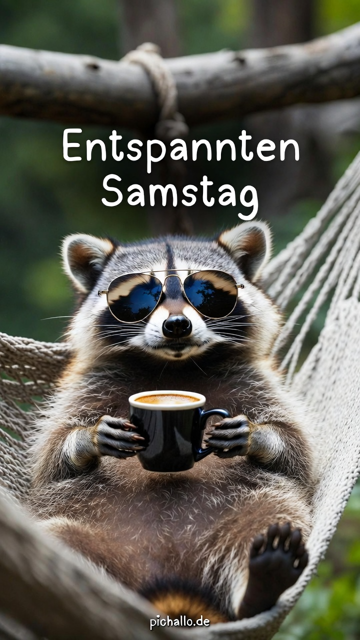 Cooler Waschbär in der Hängematte Samstag Morgen