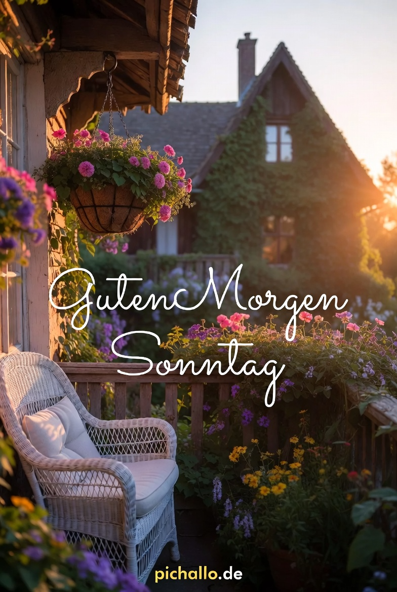 Cottage Veranda mit Frühlingsblumen Guten Morgen Sonntag Bilder