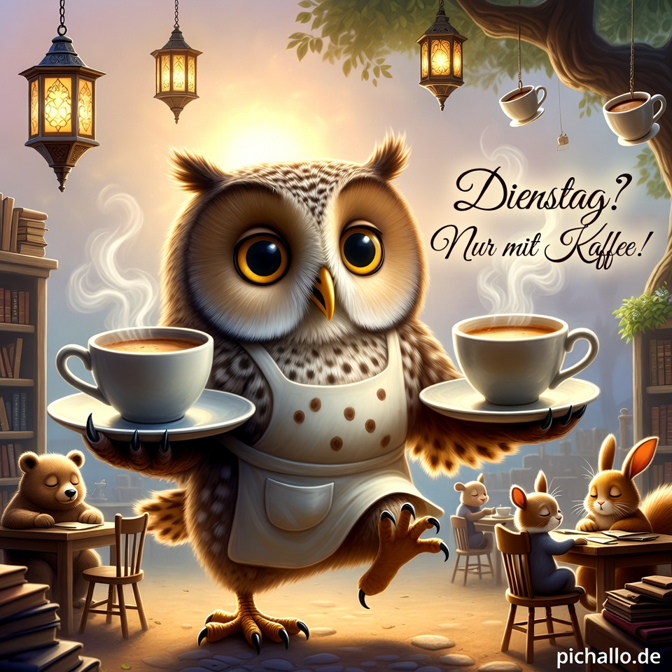 Fantasie Eulen Kaffee Bilder am Morgen