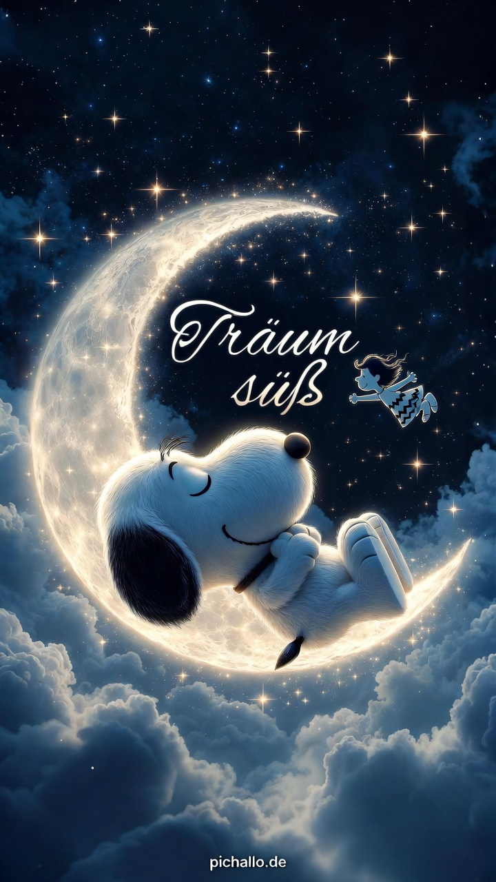 Fantasie Snoopy Mond Bilder zur Guten Nacht