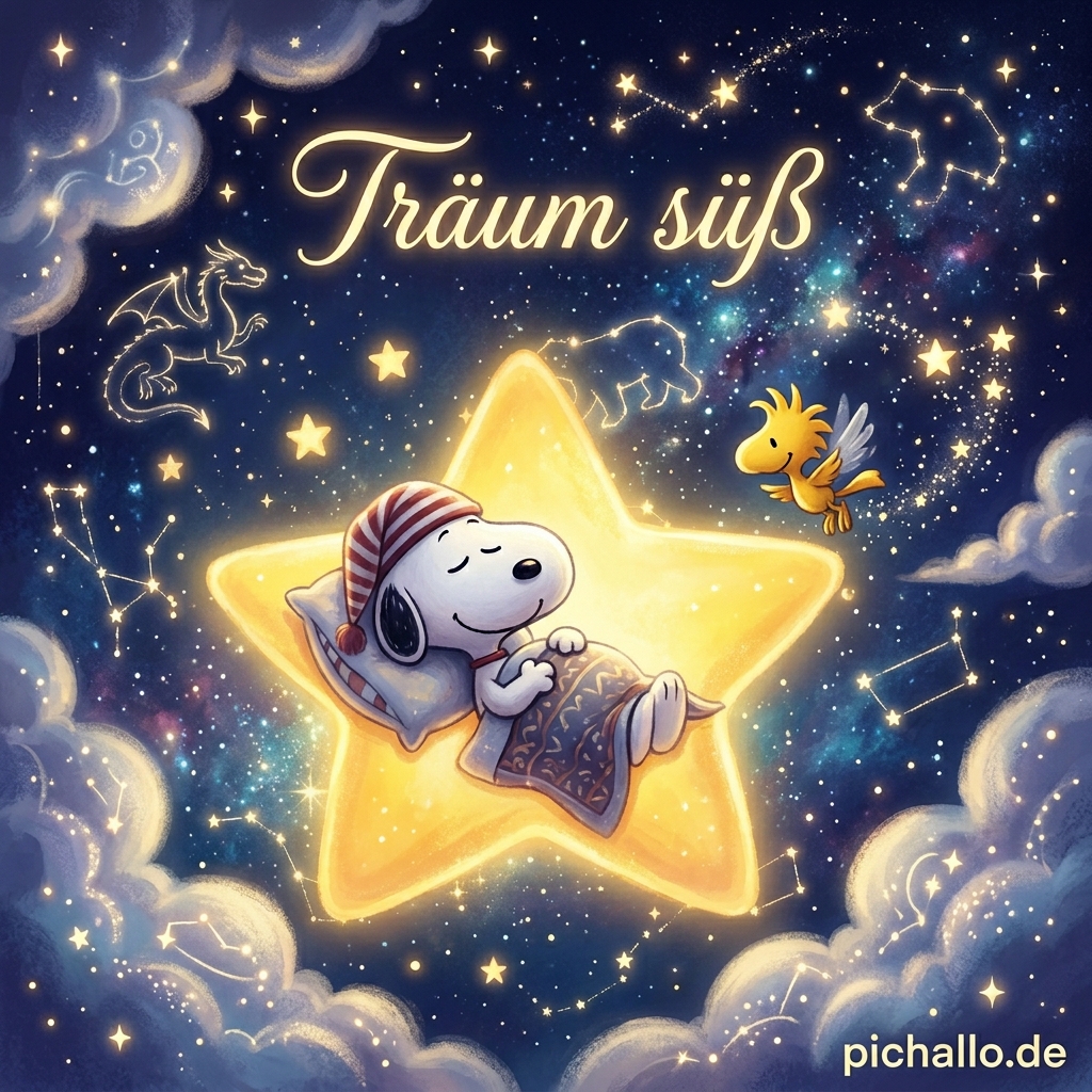 Fantasie Snoopy Sterne Bilder zur Guten Nacht