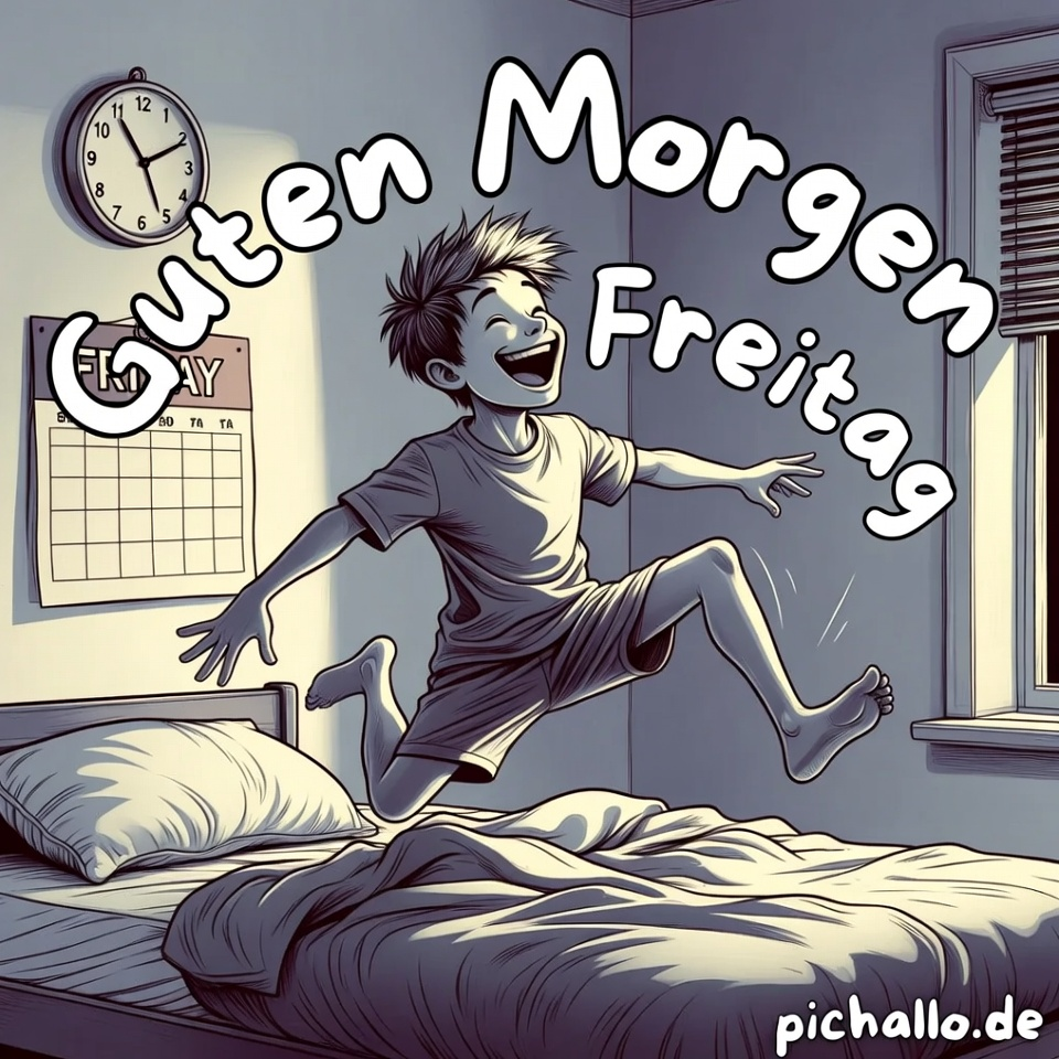 Freudensprung aus dem Bett