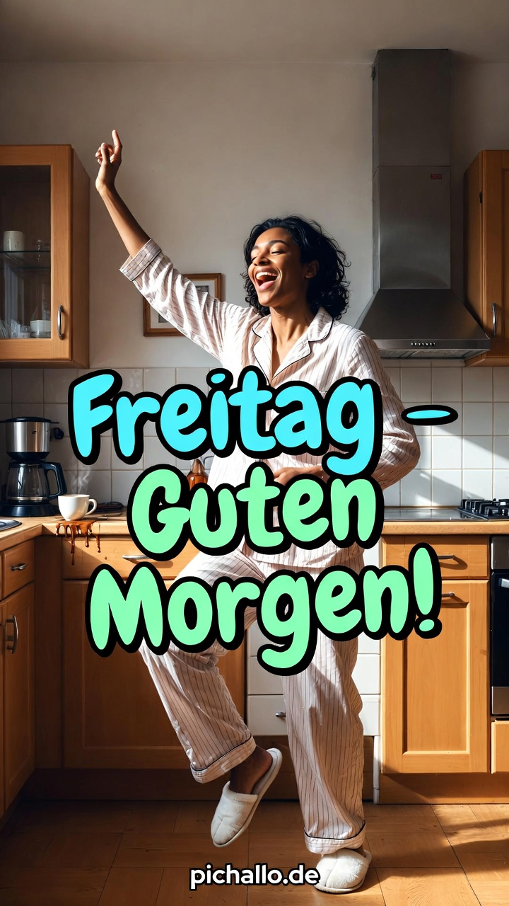 Freudiger Pyjama-Tanz in der Küche