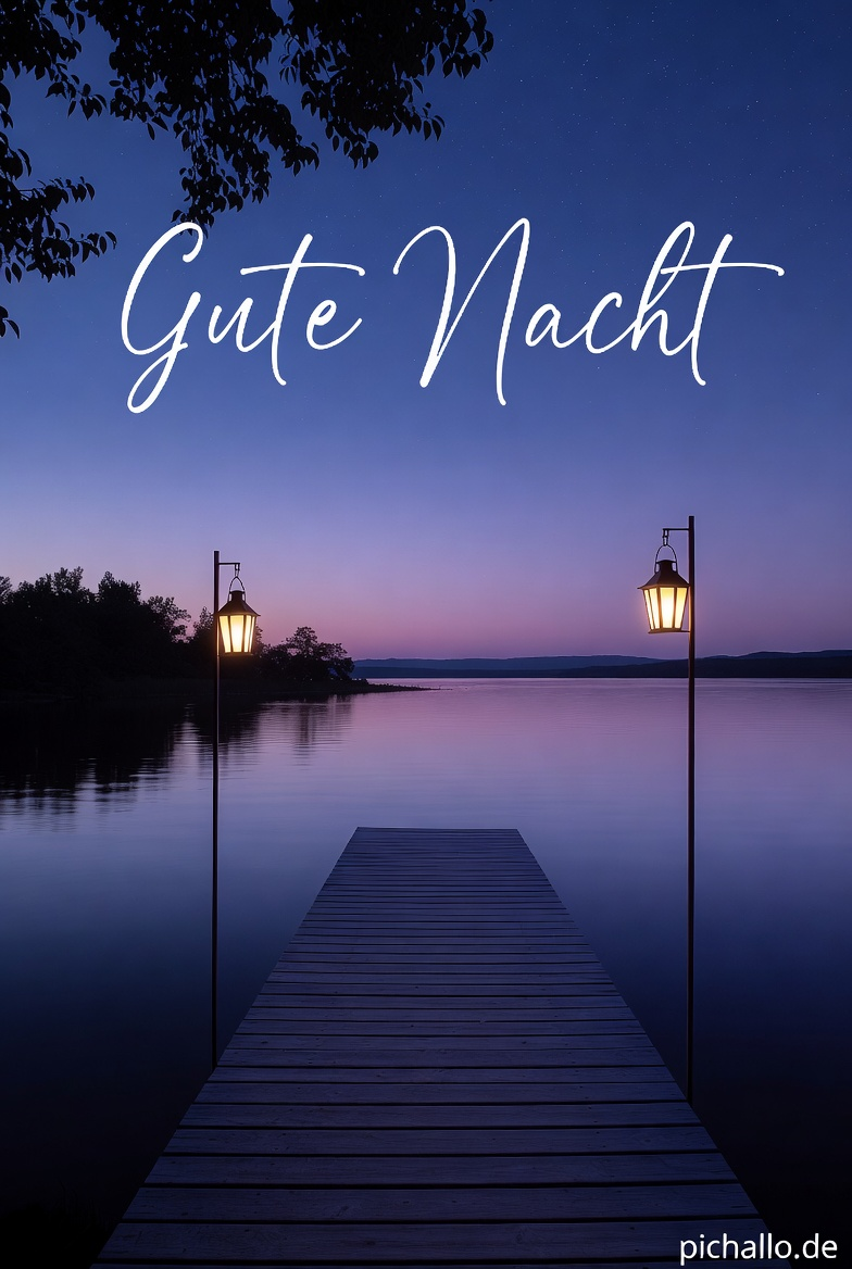Friedlicher See Steg Laternen Bilder