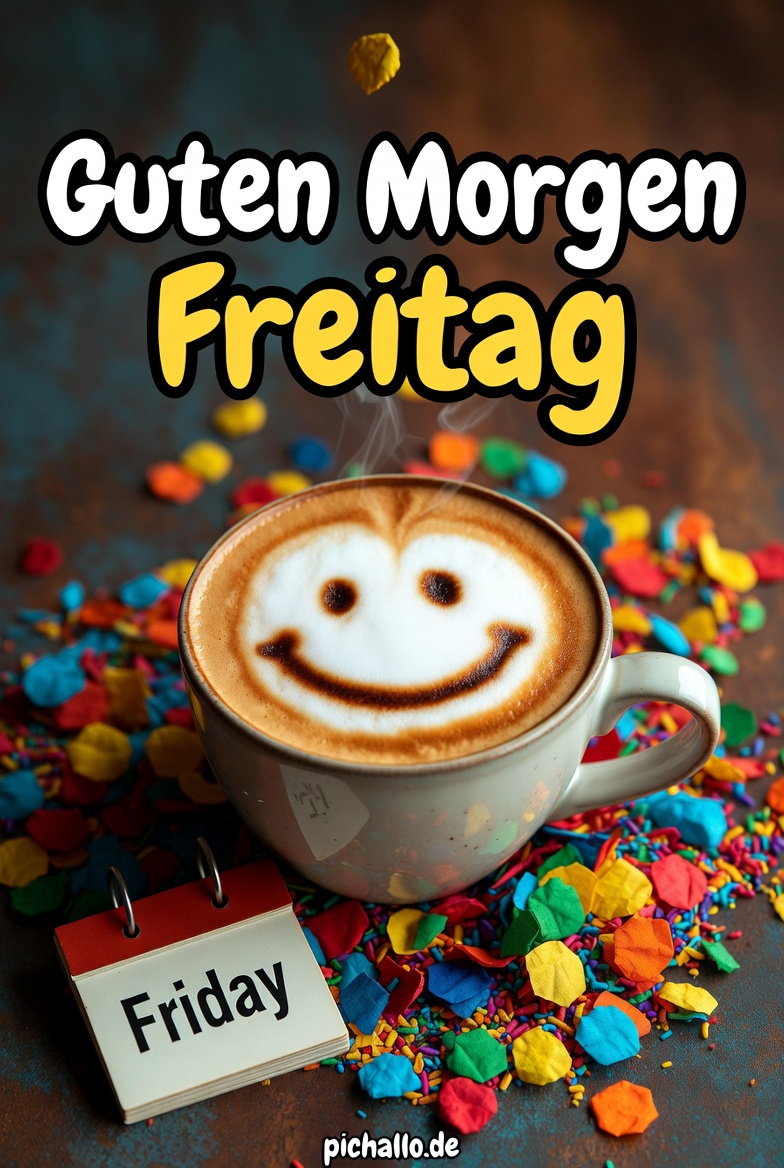Fröhlicher Freitagmorgen mit Kaffee und Lächeln