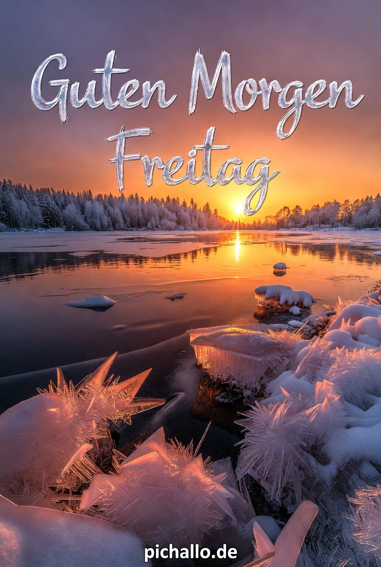 Gefrorener See bei spektakulärem Sonnenaufgang
