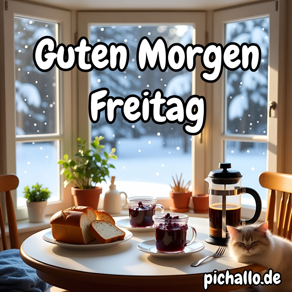 Gemütliche Frühstücksecke mit schlafender Katze