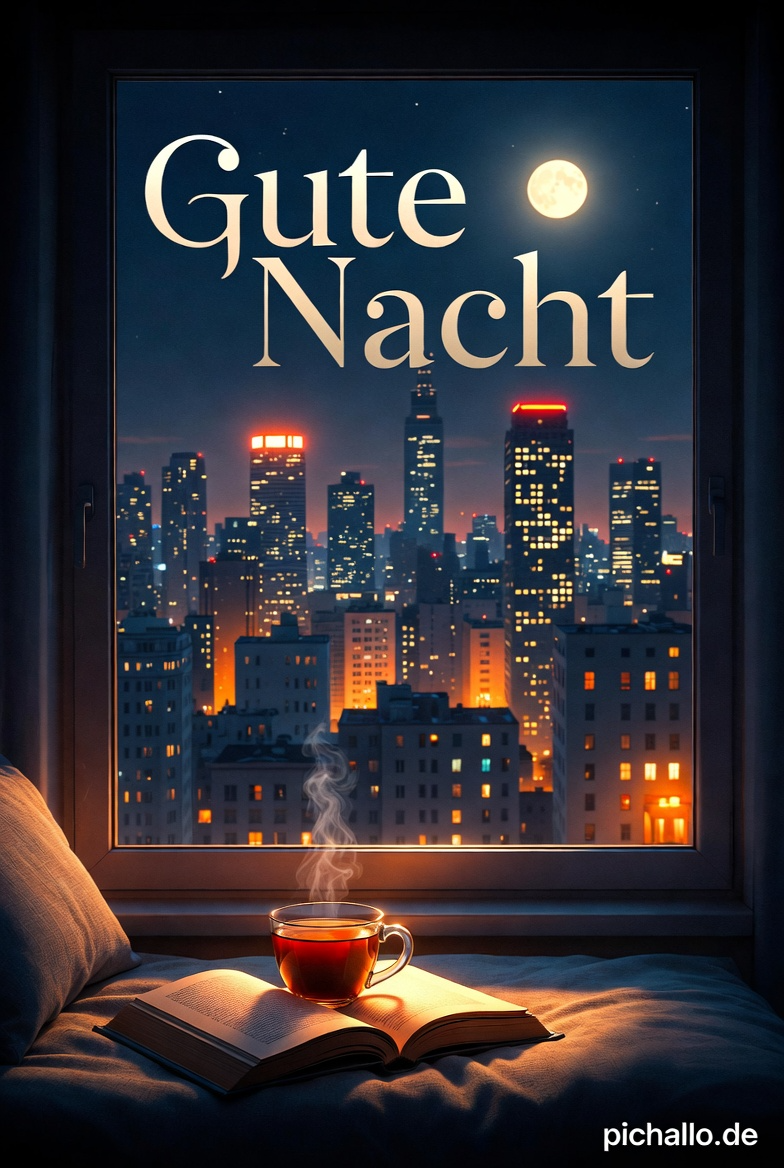 Gemütliche Gute Nacht Bilder am Fenster