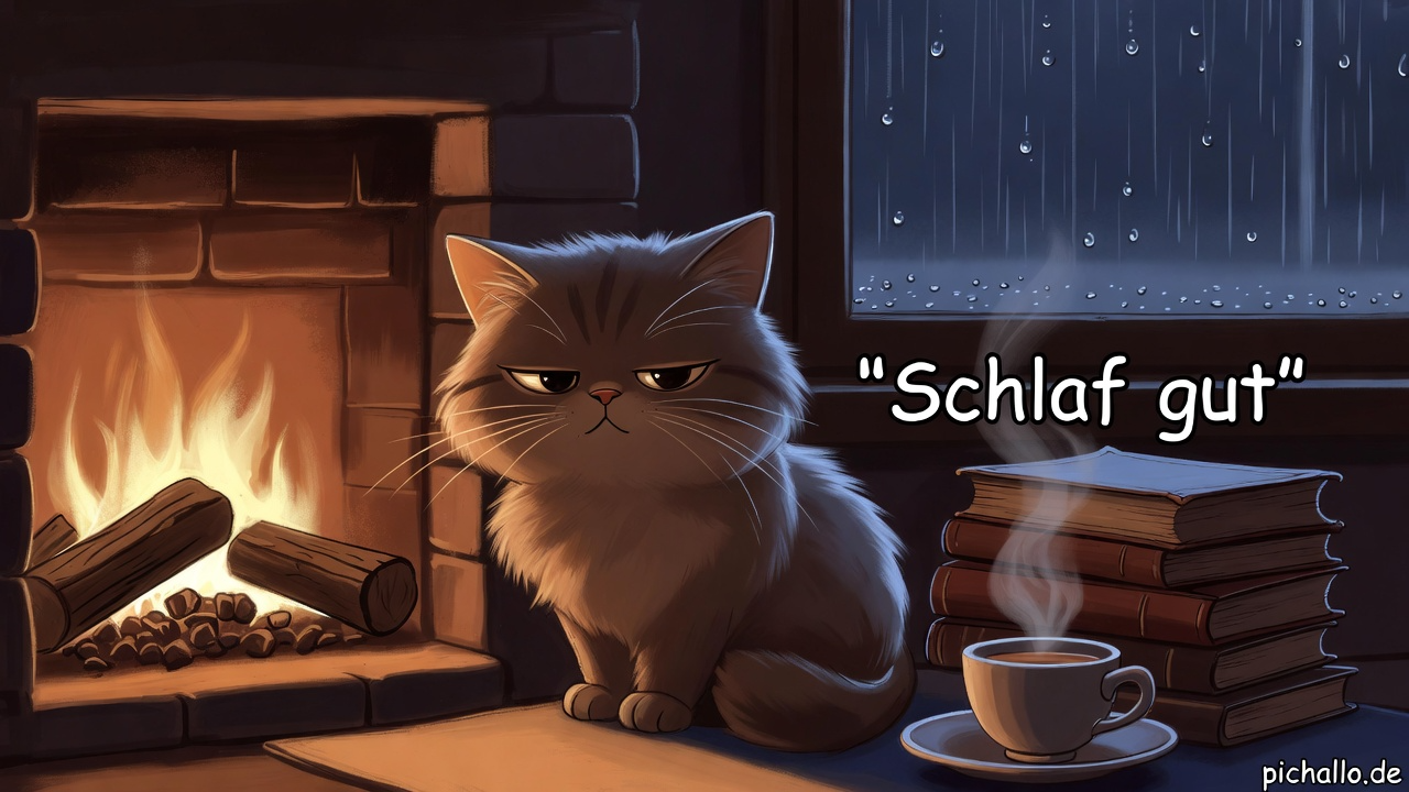 Gemütliche Katzen Bilder am Kamin