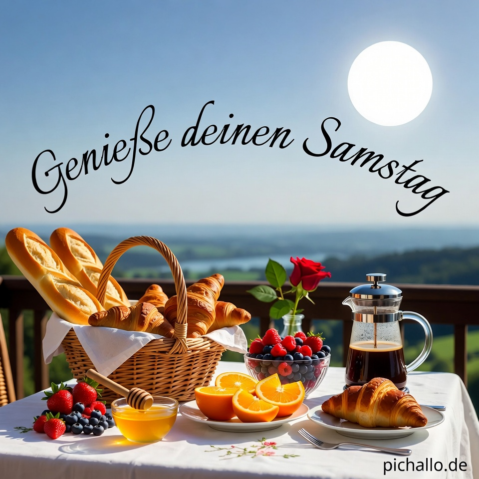 Genussvolles Balkonfrühstück mit Aussicht Samstag Morgen