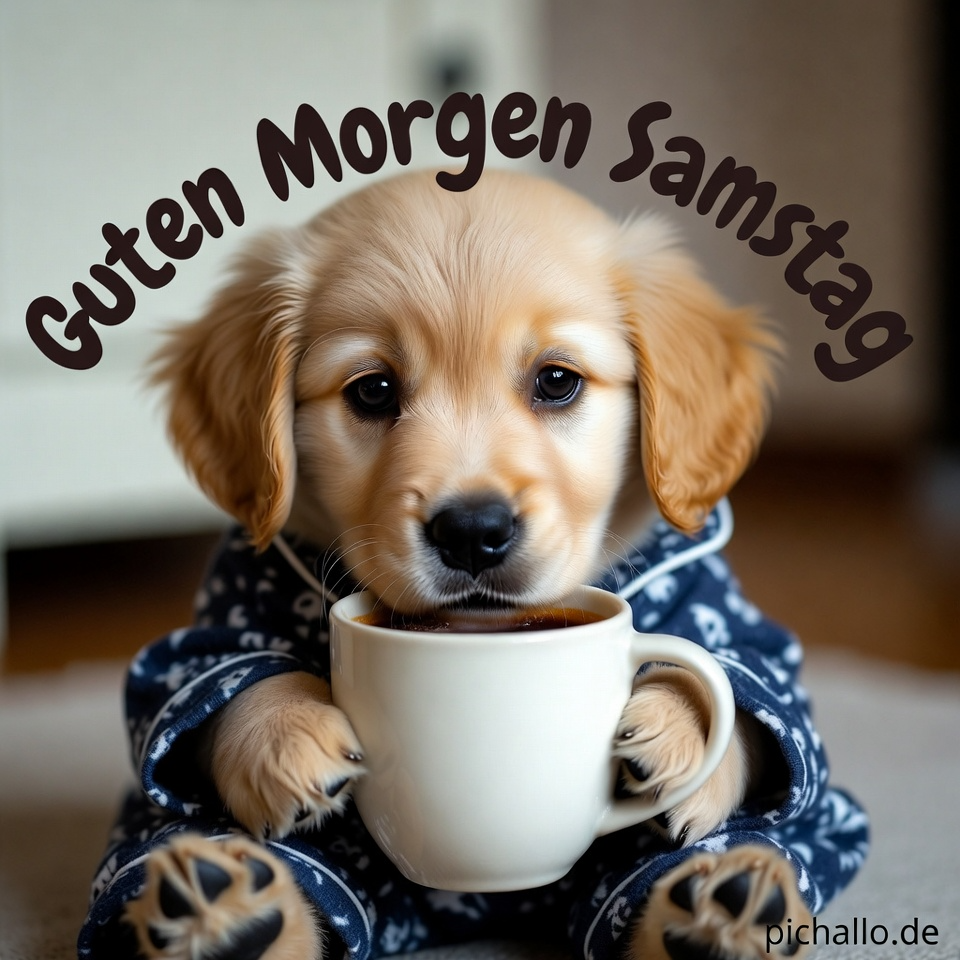 Golden Retriever Welpe im Schlafanzug Lustiges Guten Morgen Samstag