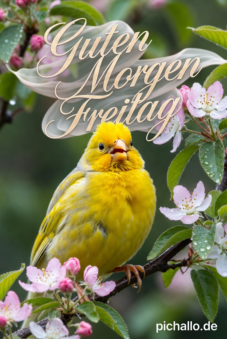 Goldener Kanarienvogel begrüßt den Freitagmorgen