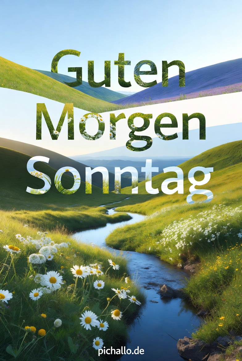 Grüne Hügel und Wildblumenwiesen Guten Morgen Sonntag Bilder