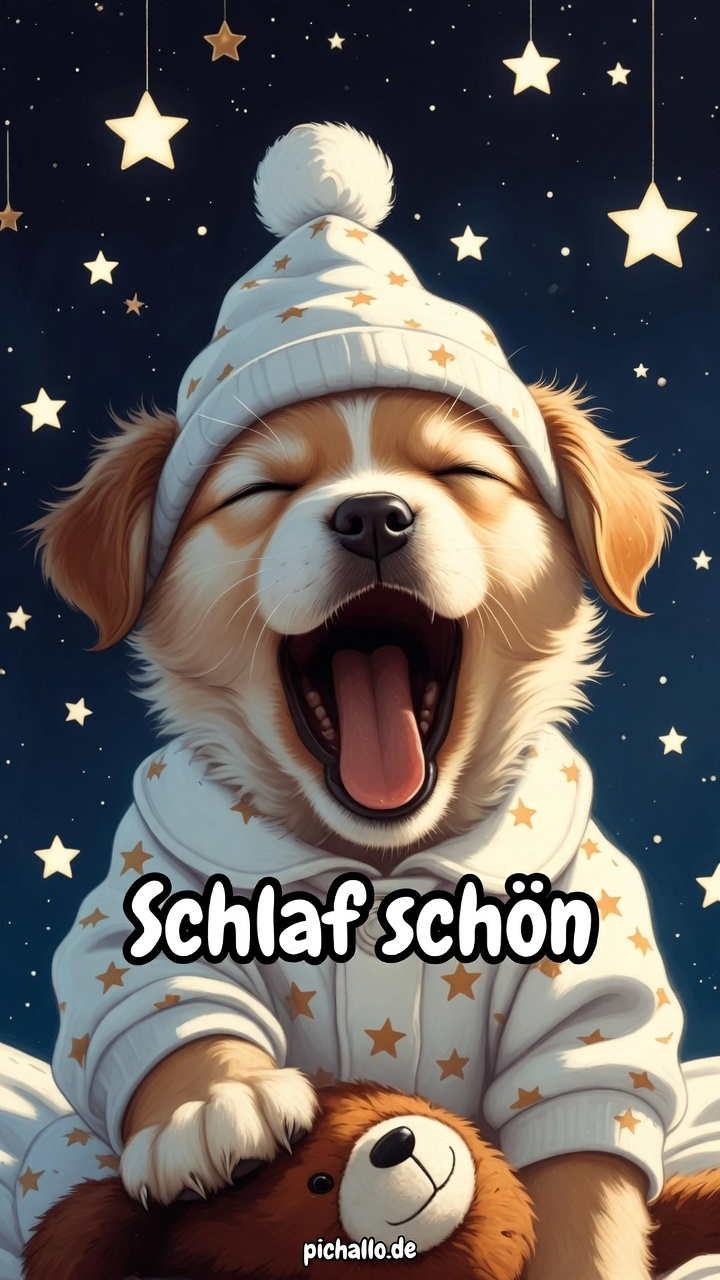 Gute Nacht Bilder Hund mit Mütze