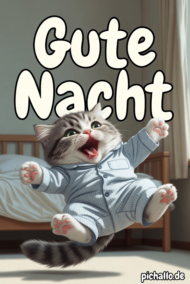 Gute Nacht Bilder Katze im Pyjama