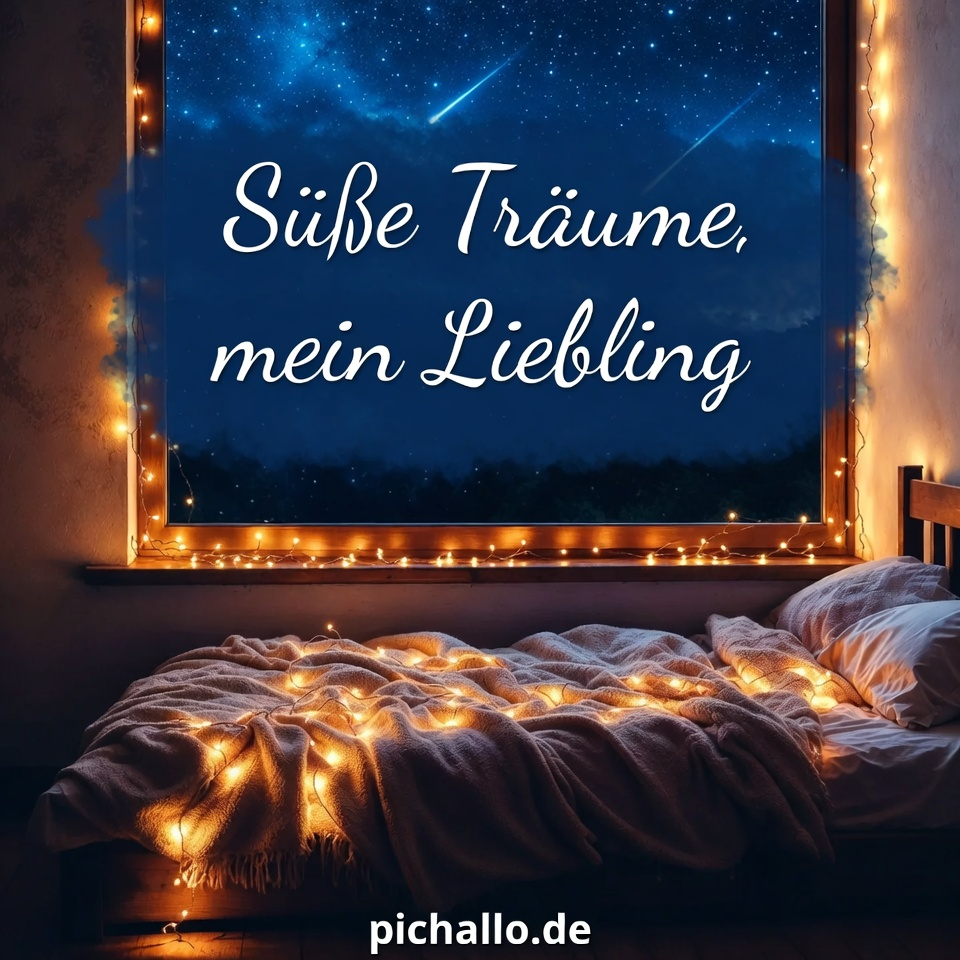 Gute Nacht Bilder Süße Träume mit Lichterkette