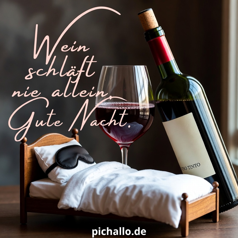 Gute Nacht Bilder Wein im Bett