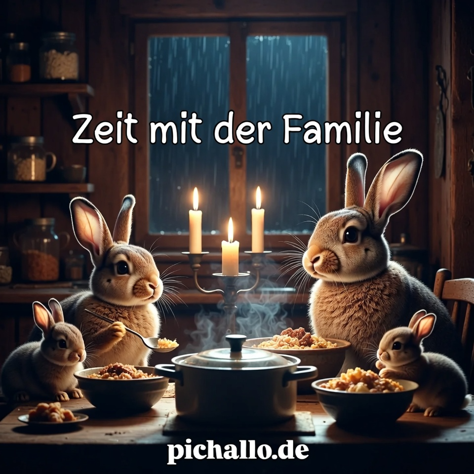 Hasenfamilie Abendessen Bilder bei Kerzenschein