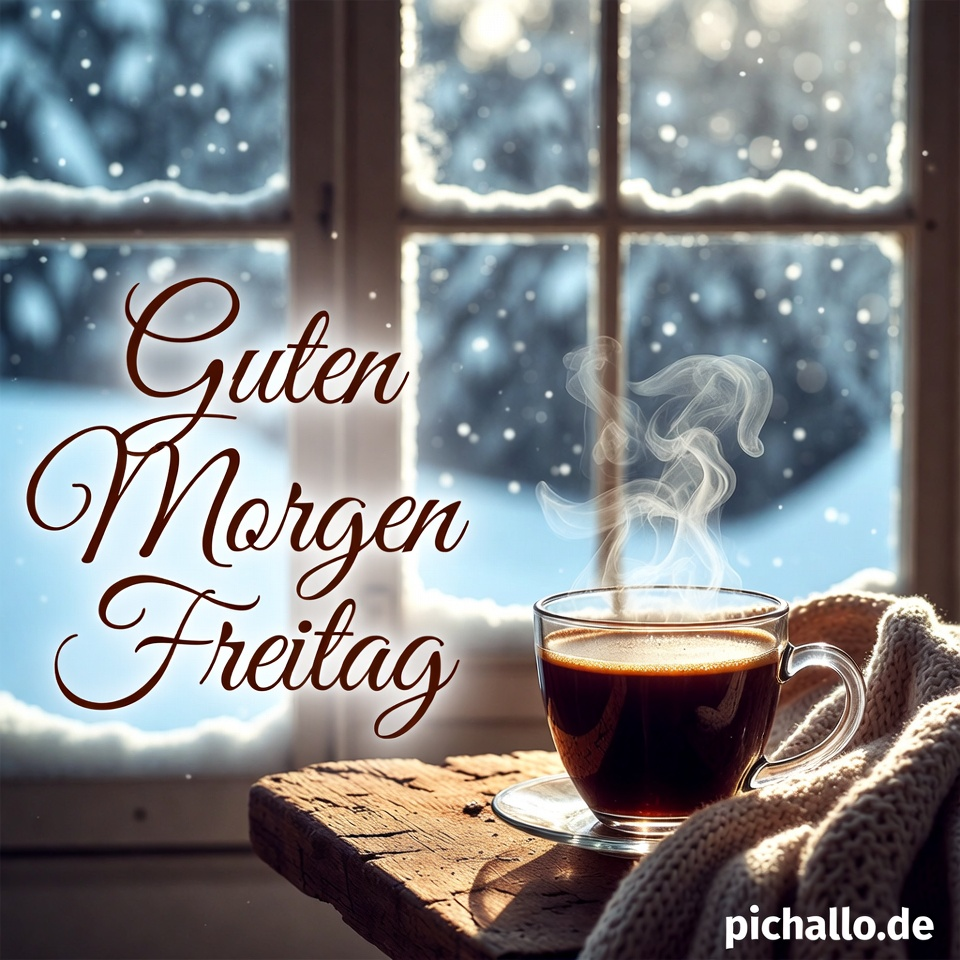 Heißer Kaffee am Fenster mit Schneefall