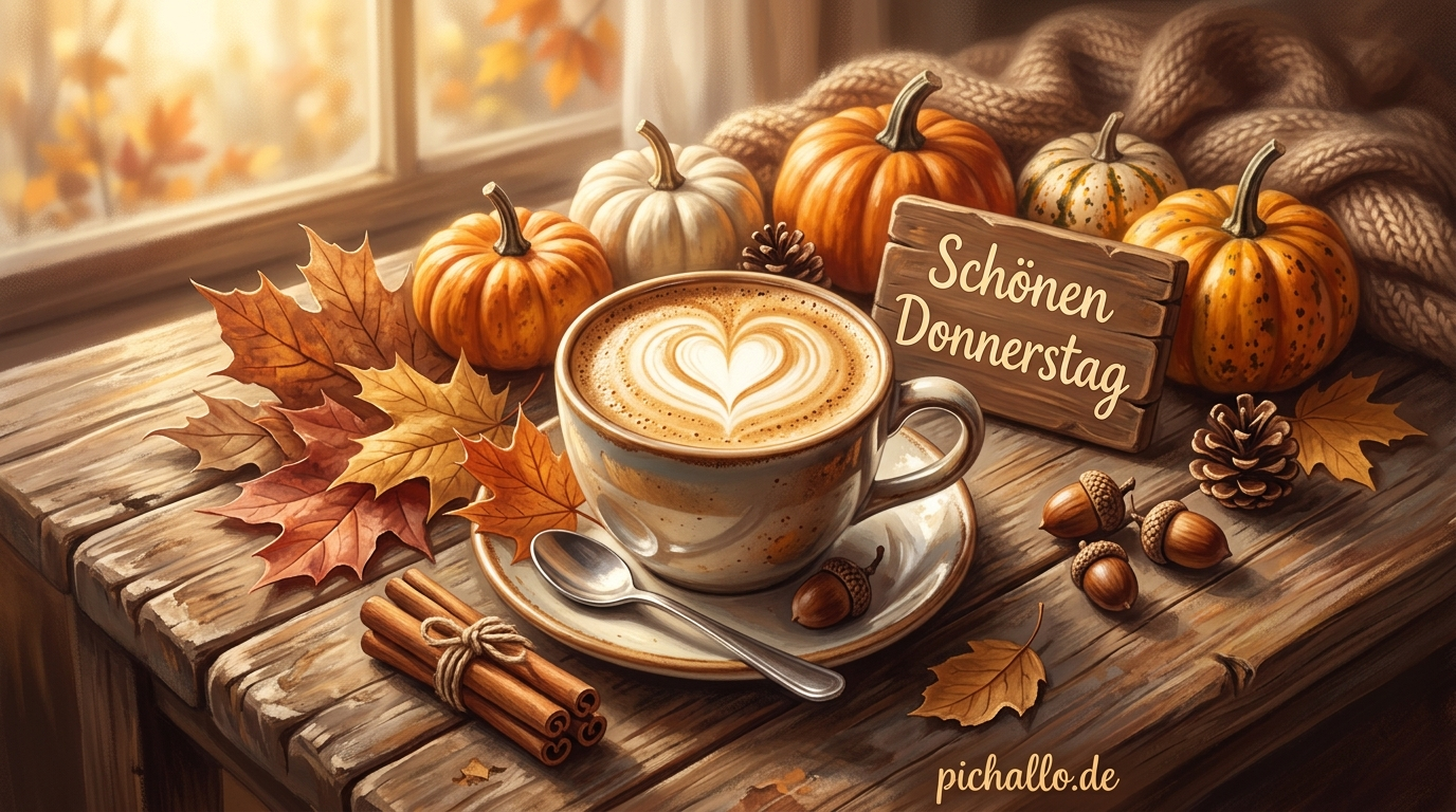 Herbstliche Cappuccino Bilder mit Kürbissen