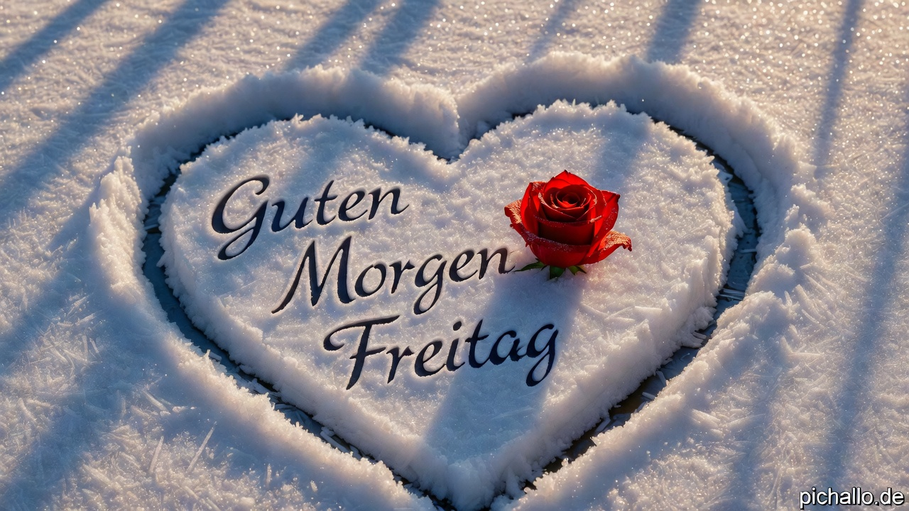 Herz aus Schnee mit roter Rose