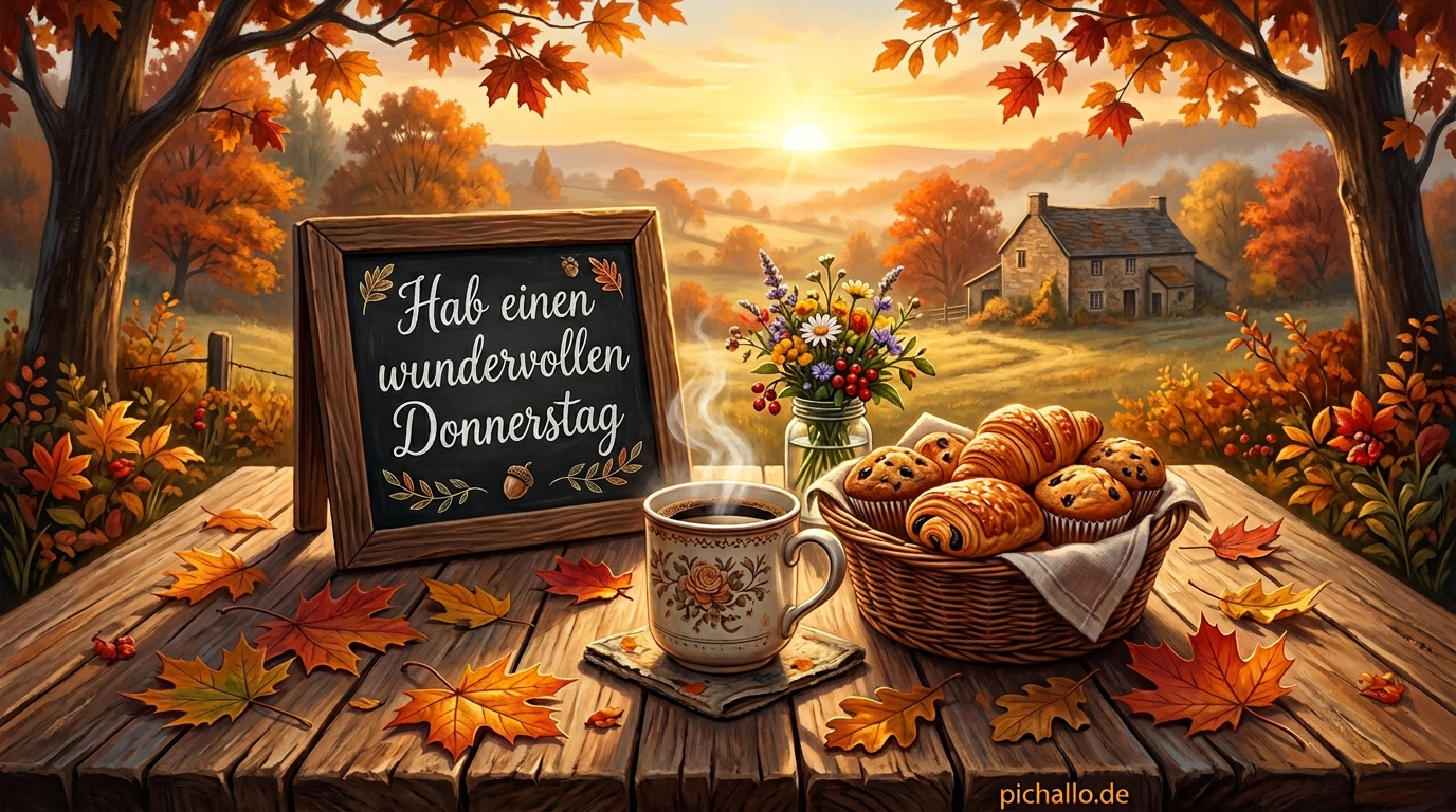 Kaffee und Herbstlaub Bilder im Landhausstil