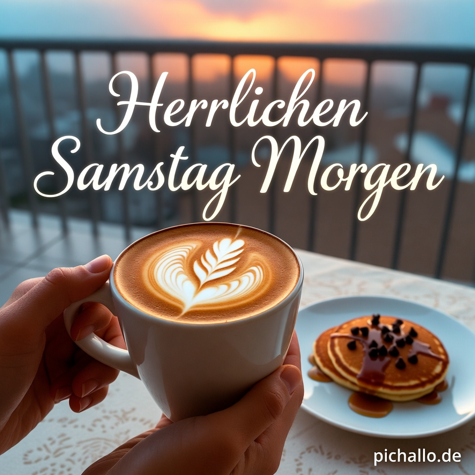 Kaffee und Pancakes auf dem Balkon Samstag Morgen