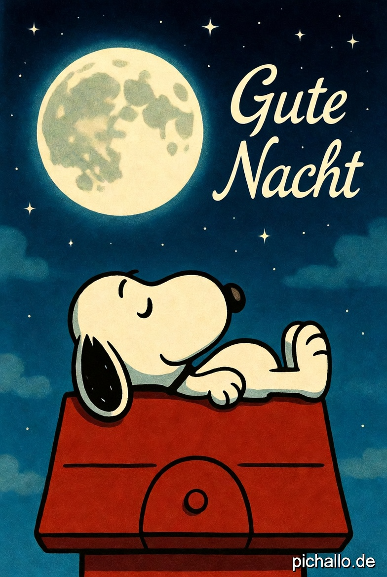 Klassische Snoopy Gute Nacht Bilder auf dem Hundehaus