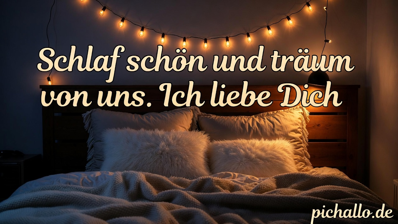 Liebevolle Gute Nacht Spruchbilder mit kuscheligem Bett