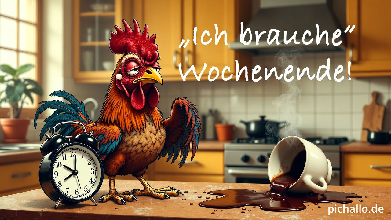 Lustige Hahn Bilder mit Kaffee Chaos