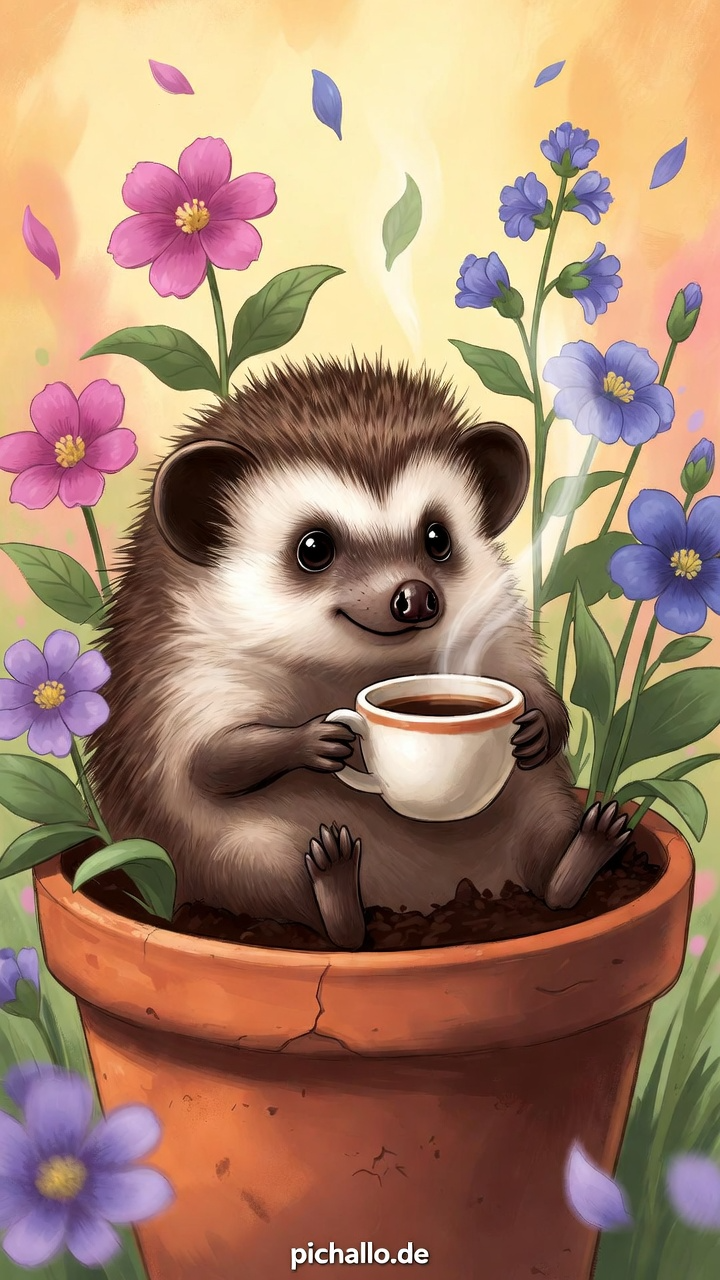 Lustige Igel Blumen Bilder mit Kaffee