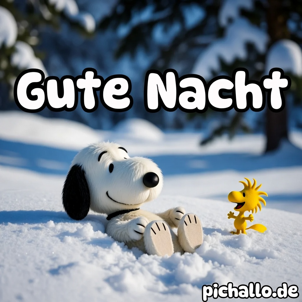 Lustige Snoopy Kopfüber im Schnee Gute Nacht Bilder