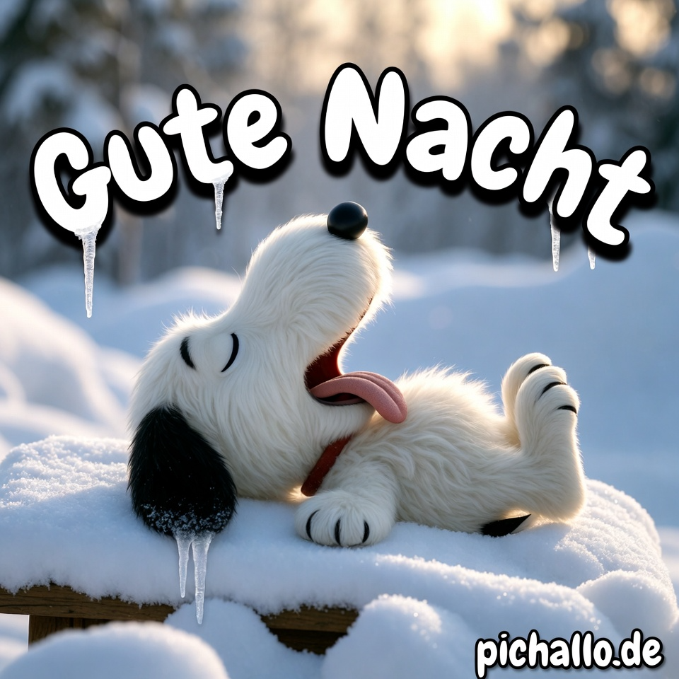 Lustige Snoopy Lustig Schlafen mit Eiszapfen Gute Nacht Bilder