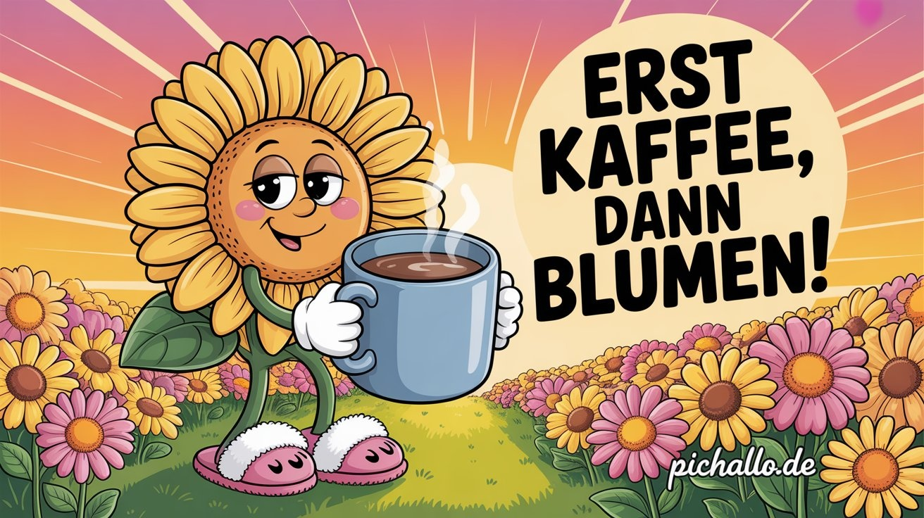 Lustige Sonnenblumen Kaffee Bilder zum Dienstagmorgen