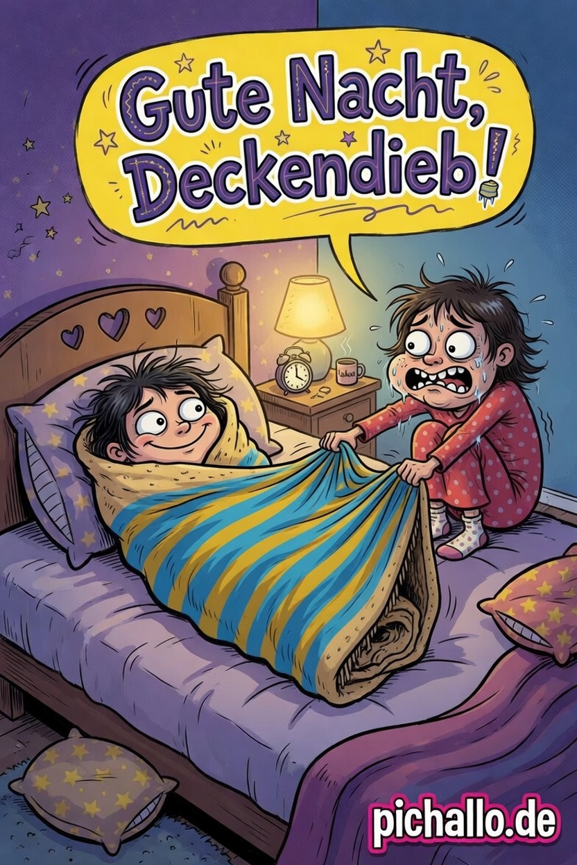 Lustiger Decken-Dieb Gute Nacht Bilder