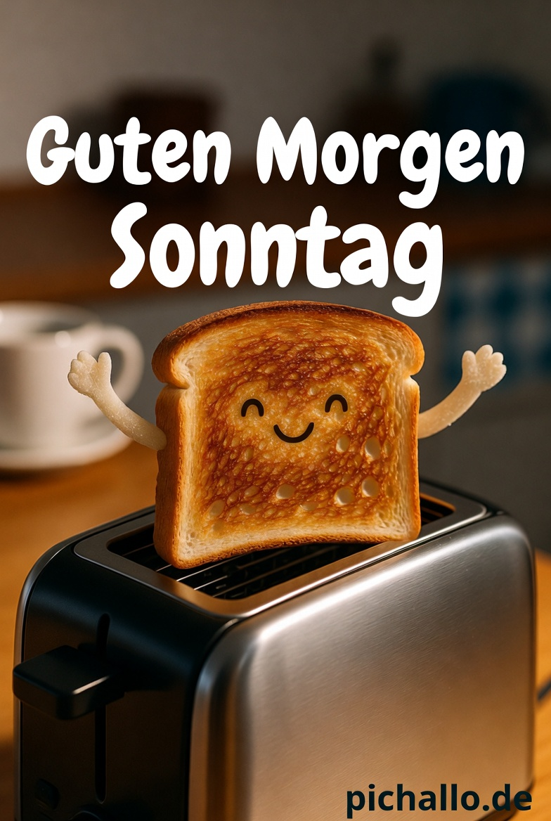 Lustiger Toaster mit Feiernden Armen Guten Morgen Sonntag Bilder
