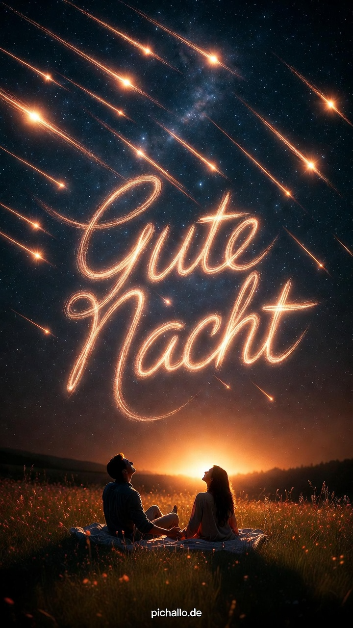 Märchenhafte Gute Nacht Bilder mit Paar und Sternschnuppen