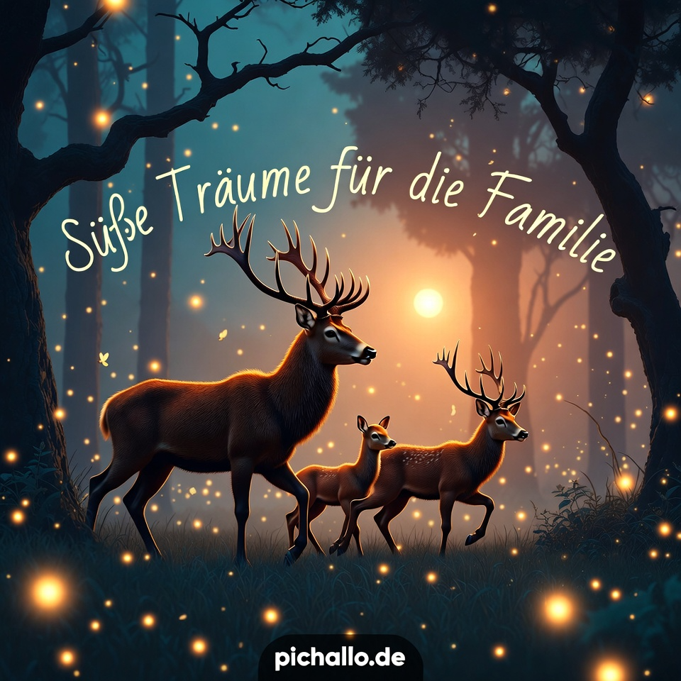 Magische Hirschfamilie Bilder am Abend