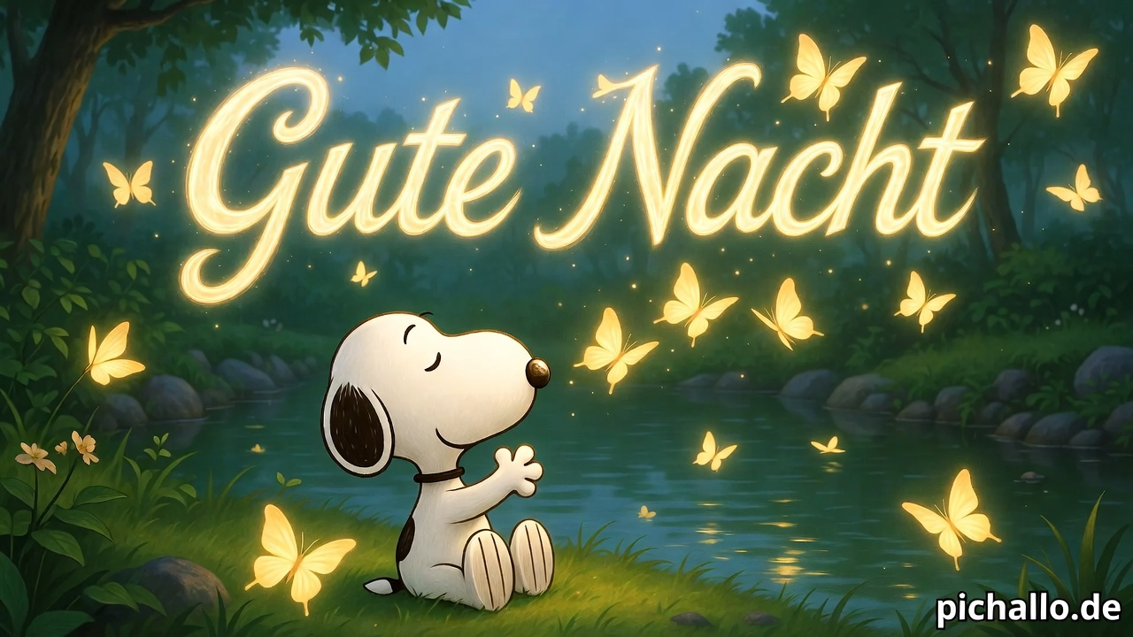 Magische Snoopy Kuss am See mit Schmetterlingen Bilder