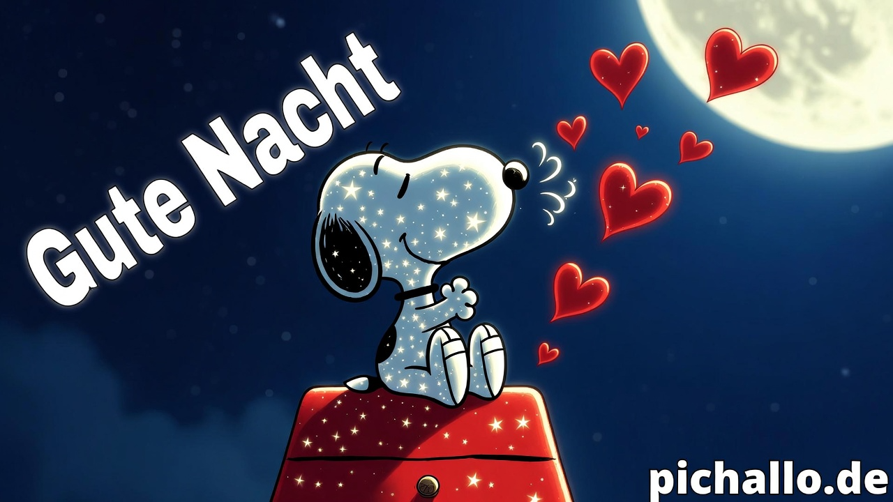 Magische Snoopy Kuss zum Mond mit Leuchtenden Sternen Bilder
