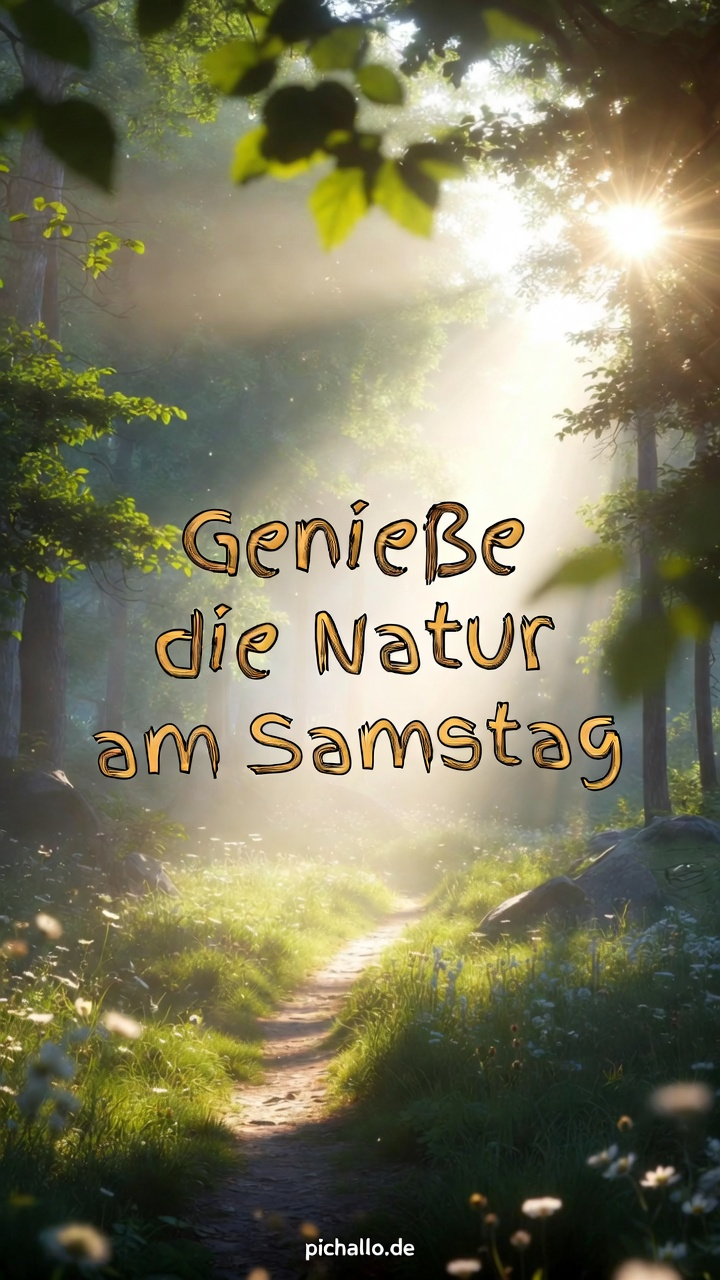 Magischer Waldweg mit Sonnenstrahlen Samstag Morgen