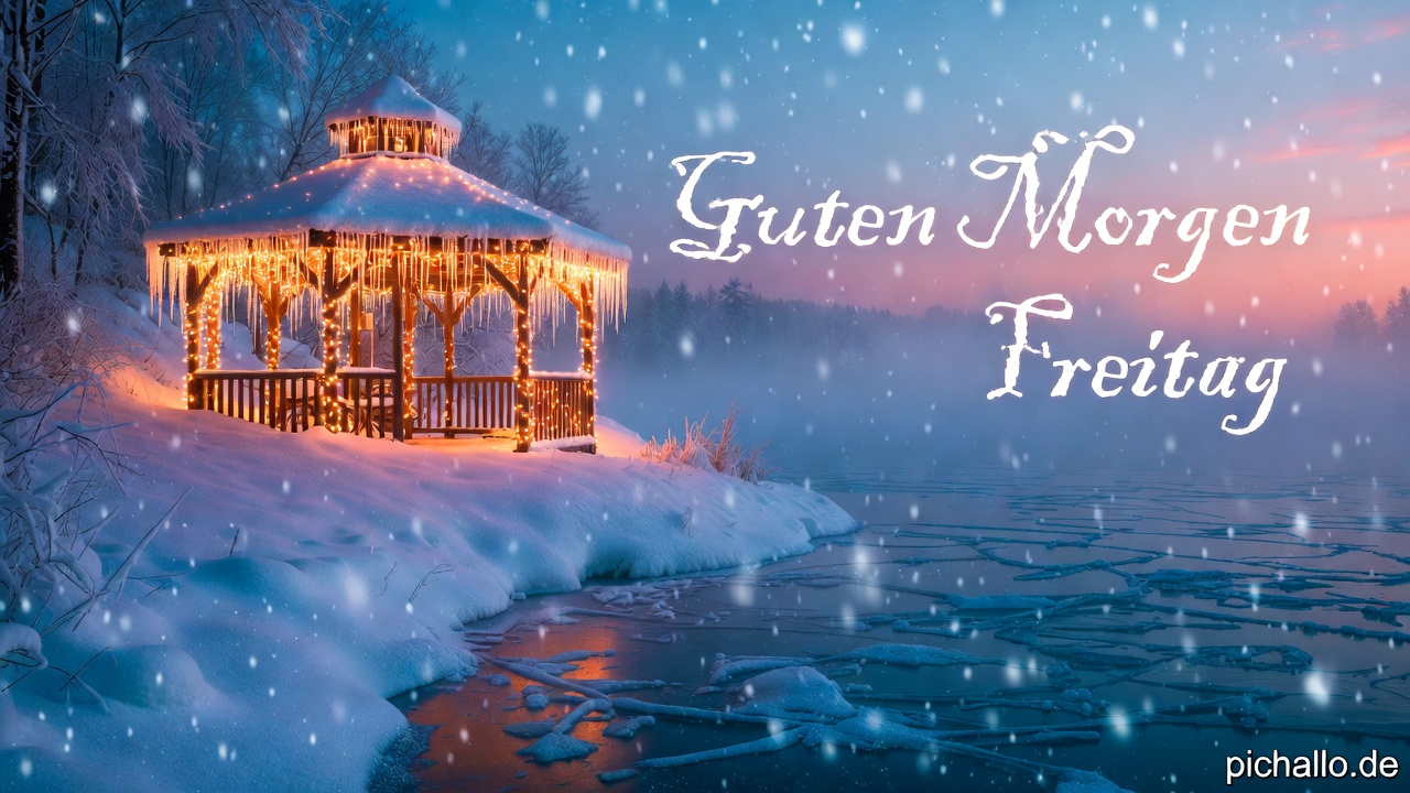 Magischer Winter-Pavillon am See