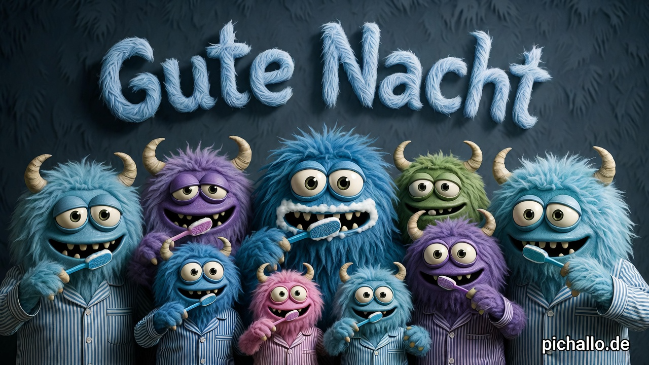 Monsterfamilie Zähneputzen Gute Nacht Bilder