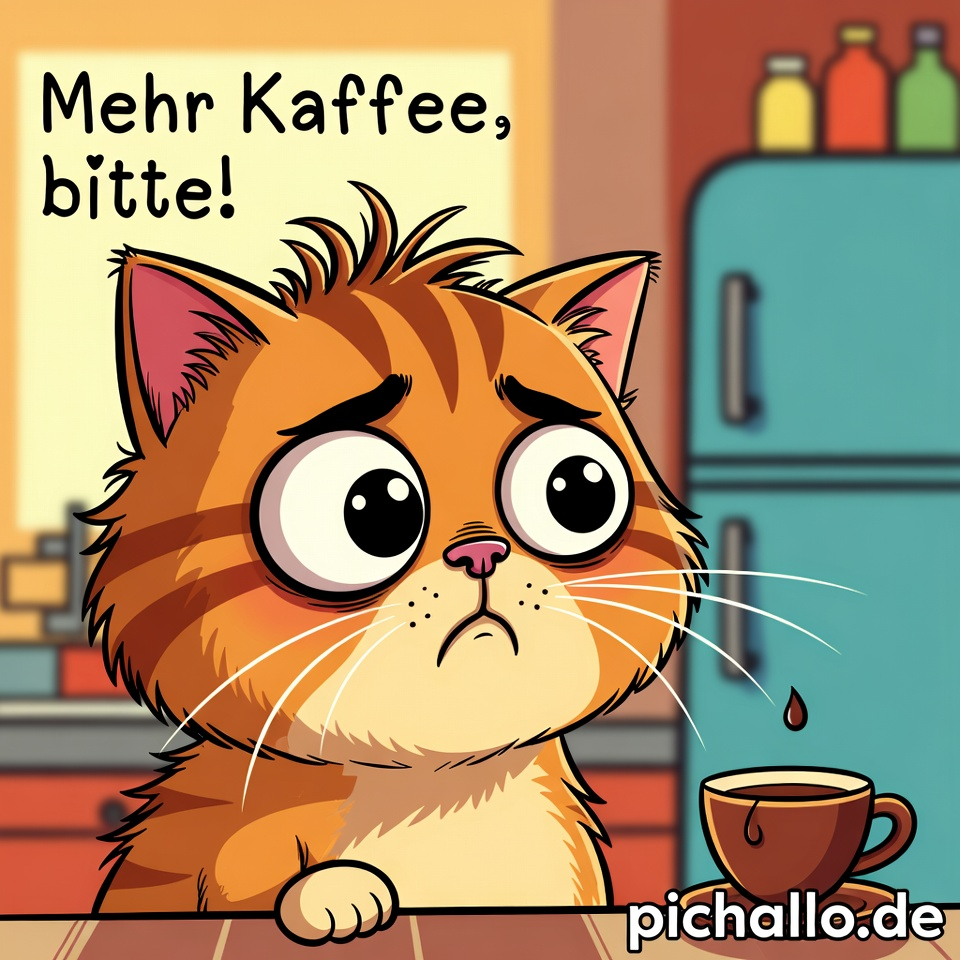 Müde Katzen Kaffee Bilder mit Humor